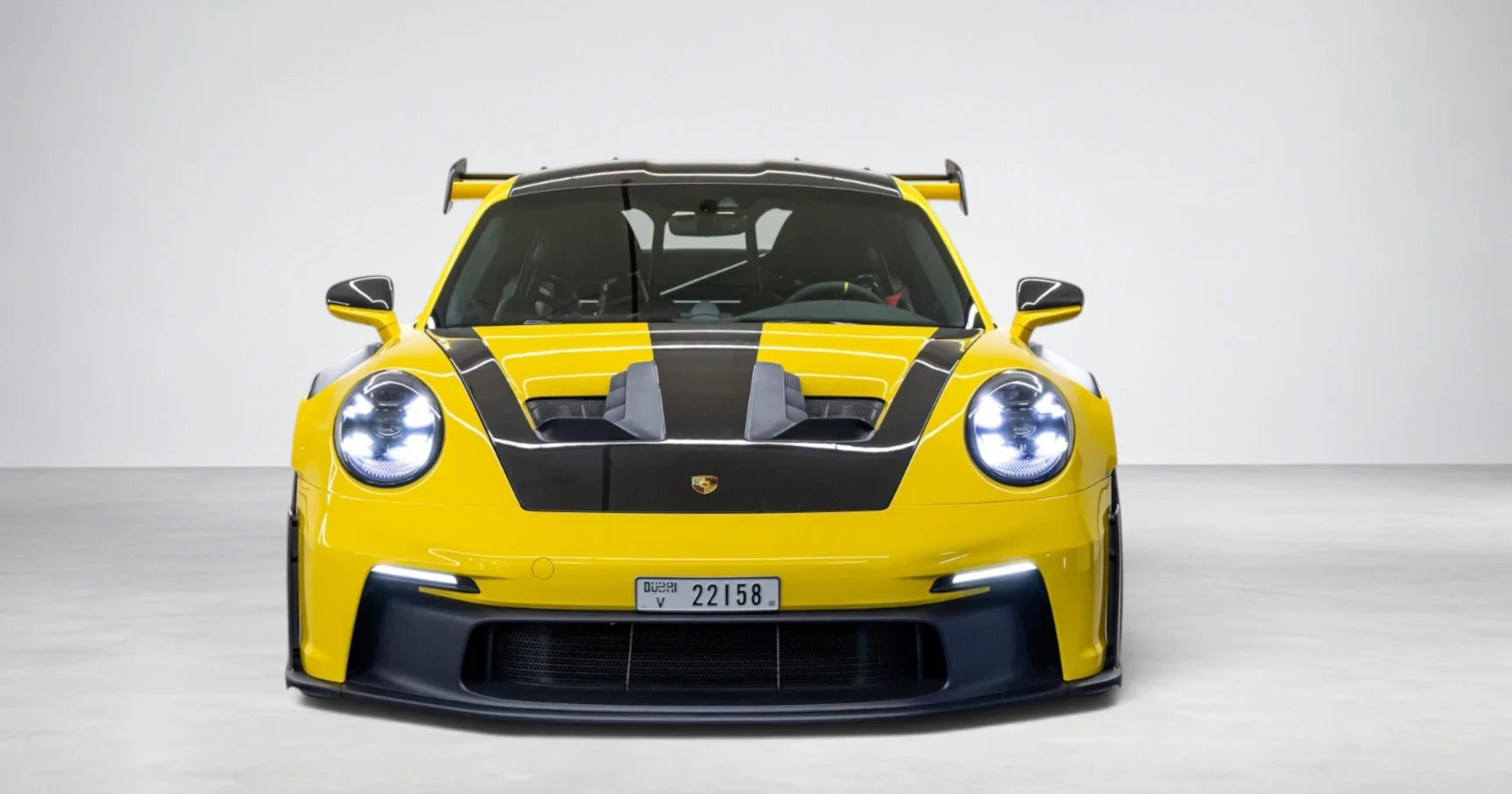 Porsche 911 GT3 RS Weissach Package Yellow luxury rental Dubai